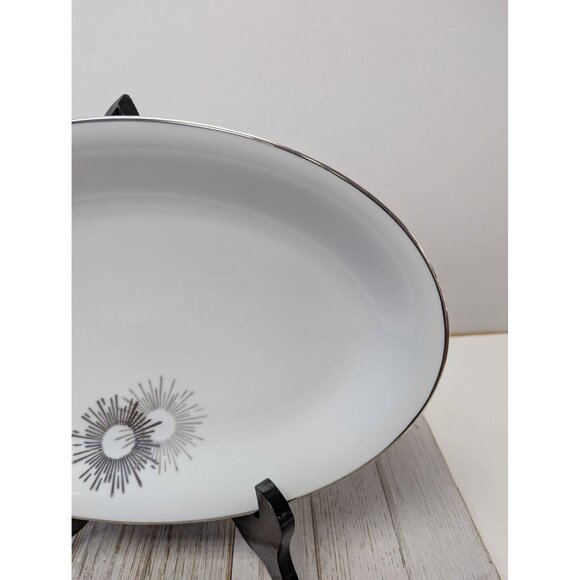 Vintage Kutani Serving Platter 12X8" White & Silver Gray Bursts Japan - Picture 4 of 6